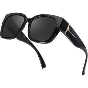 🆕 Women Black Trendy Polarized Sunglasses Oversized Fit Over Driving Protection